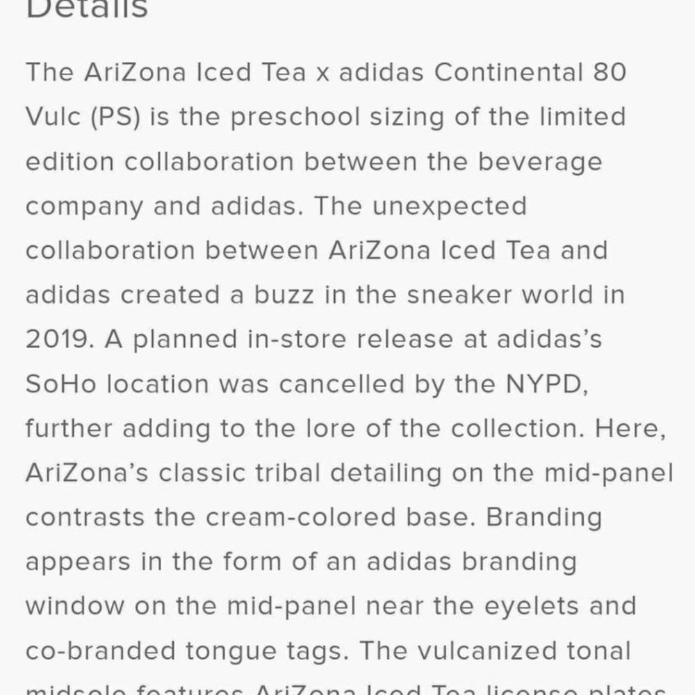 NIB Kids Adidas Arizona Lemon Iced Tea Continental 80s - Picture 6 of 6